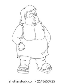 Design of funny angry woman to coloring draw