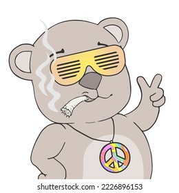 Design of funny bear smoking draw