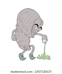 Design of funny cartoon character with green liquid