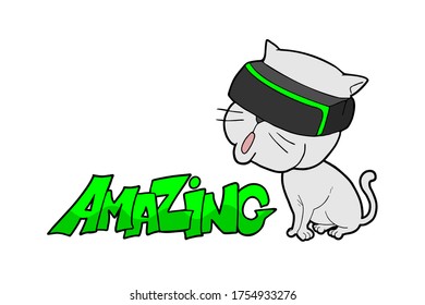 Diseño de gato gracioso con gafas de realidad virtual