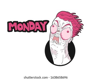 Design of funny crazy face and monday message