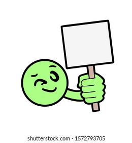 Design of funny face with blank banner in his hand