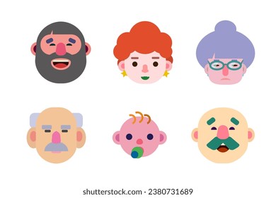 Design of funny faces of flat characters, avatars for social networks and mobile applications.