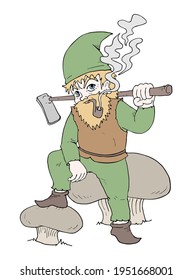 Design of funny gnome smoking