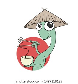 Design of funny lizard eating noodless