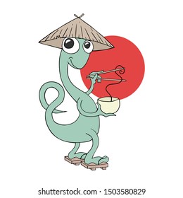 Design of funny lizard eating noodless