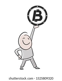 design of funny man with bitcoin