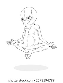 Design of funny yoga alien to coloring