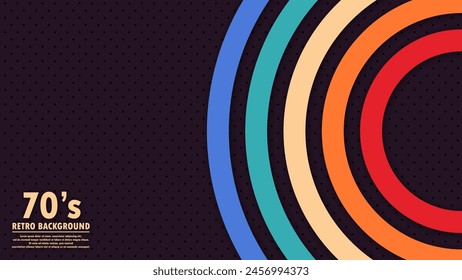 Design in futuristic 1970's 1980's 1960's era line frame retro style. Abstract perforated retro vintage background with circles element and retro colors. Vector funky illustration.