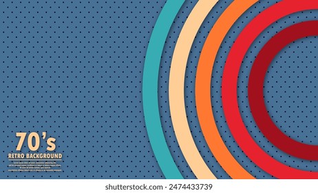 Design in futuristic 1970's 1980's 1960's era line frame retro style. Abstract perforated retro vintage background with circles element and retro colors. Vector funky illustration.