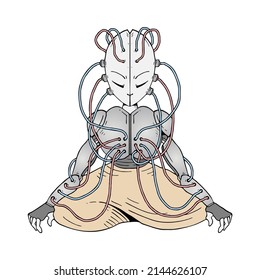 Design of futuristic humanoid robot doing yoga