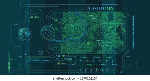 Design of a futuristic software interface for tracking geo-position.