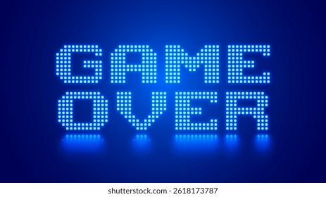 Design of game over message. Pixel art. 8 bit game. Retro gaming for vector computer game assets. Arcade retro gaming. Web banner with neon design phrase Game Over on blue background.