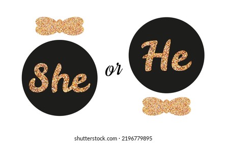 Design for the gender reveal of the child. She or he. Baby shower. Vector illustration.