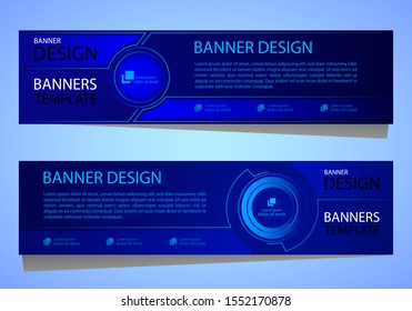 Design a geometric abstract banner template. technological style with a blue background. eps 10