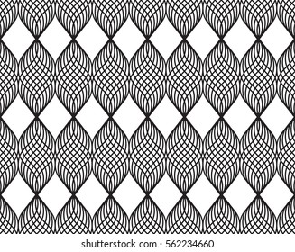 Design Geometric abstract vector seamless with monochrome crossing wale lines pattern. Lace making, weaving yarns. Abstract background. No gradient 