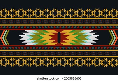 Design of geometric ethnic pattern seamless color oriental, pattern of fabric, curtain, carpet, wallpaper, clothing, wrapping, Batik, fabric.Vector illustration background