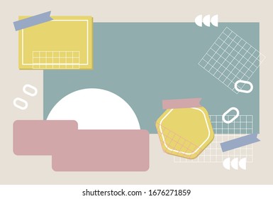 Design geometric and graph paper line sticky note and letter vector.