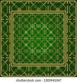 Design Of A Geometric Pattern. Vector. Repeating Sample Figure And Line. For Fashion Interiors Design, Wallpaper, Textile Industry. Green gold color.