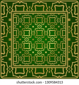 Design Of A Geometric Pattern. Vector. Repeating Sample Figure And Line. For Fashion Interiors Design, Wallpaper, Textile Industry. Green gold color.