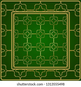 Design Of A Geometric Pattern. Vector. Repeating Sample Figure And Line. For Fashion Interiors Design, Wallpaper, Textile Industry. Green gold color.