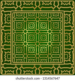 Design Of A Geometric Pattern. Vector. Repeating Sample Figure And Line. For Fashion Interiors Design, Wallpaper, Textile Industry. Green gold color.