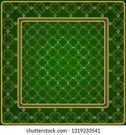 Design Of A Geometric Pattern. Vector. Repeating Sample Figure And Line. For Fashion Interiors Design, Wallpaper, Textile Industry. Green gold color.