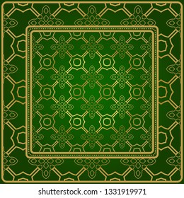 Design Of A Geometric Pattern. Vector. Repeating Sample Figure And Line. For Fashion Interiors Design, Wallpaper, Textile Industry. Green gold color.