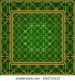 Design Of A Geometric Pattern. Vector. Repeating Sample Figure And Line. For Fashion Interiors Design, Wallpaper, Textile Industry. Green gold color.