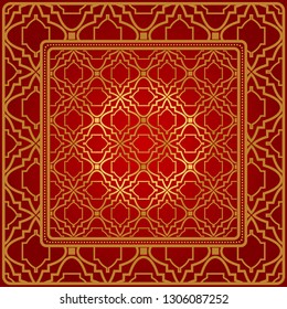 Design Of A Geometric Pattern. Vector. For Wallpaper, Flyer, Book, Brochure. Red gold color.