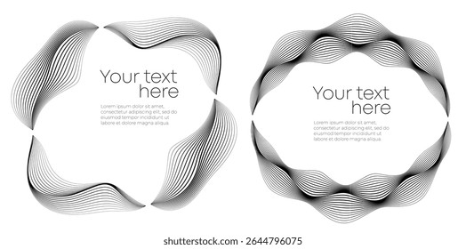 Design geometric wavy lines elements, spiral, frame, circle Futuristic Abstract Line Art for Tech Branding, Infographic Layouts, Modern UI UX Interfaces, Yoga, Wellness, Relaxation, Healthy background