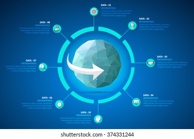 Design geometrical Earth, vector abstract infographic elements with icons set.