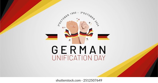 Design of Germany Unification Day 3rd October 2024 Banner, Greeting Card, Background, Template, Ilustração de vetor. "Tag der Deutschen Einheit 2024" Tradução: Dia da Unidade Alemão 2024. 