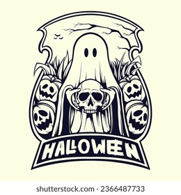 design ghost pumpkin line art vector