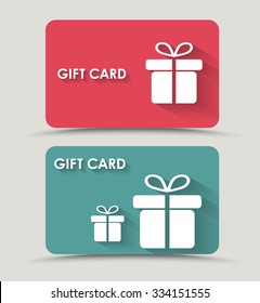 Design Gift Card With A Box In A Flat Style. Vector Illustration. Set