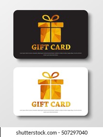 Design gift card. Templates of black and white, with golden abstract polygonal box. Vector illustration. Set