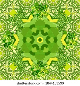 Diseño de papel para envolver regalos, tarjetas de felicitación, afiches y diseño de pancartas. Flores planas vectoriales sin fisuras. Flores de color verde, negro y amarillo.