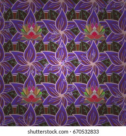 Design gift wrapping paper, greeting cards, posters and banner design. Flowers on colorful background. Vector flat flowers seamless pattern.