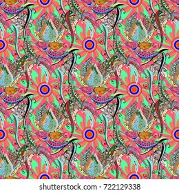 Design gift wrapping paper, greeting cards, posters and banner design. Flowers on pink, green and black colors. Vector flat flowers seamless pattern.