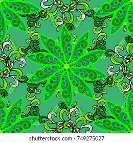 Design gift wrapping paper, greeting cards, posters and banner design. Flowers on green, black and white colors. Vector flat flowers seamless pattern.