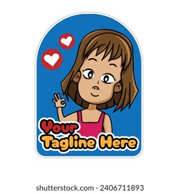 design of girl kid sticker template cute