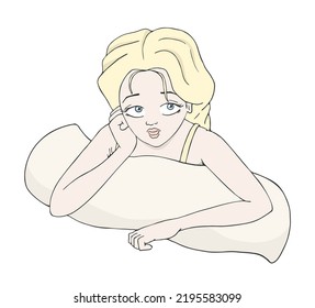 Design of girl with pillow draw