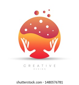 Design a globe for a brand or label. Creative logo design combines the globe with your hands