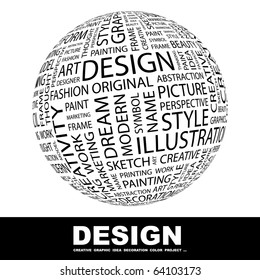 DESIGN. Globe with different association terms.