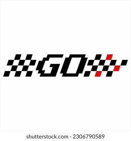 Design "Go" for racing championships. Abstract auto racing logo with black white and red flag