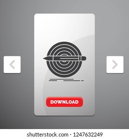 Design, goal, pencil, set, target Glyph Icon in Carousal Pagination Slider Design & Red Download Button