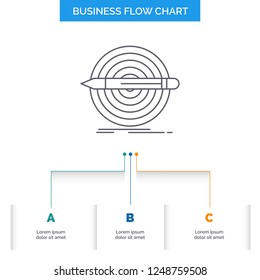 Design, goal, pencil, set, target Business Flow Chart Design with 3 Steps. Line Icon For Presentation Background Template Place for text