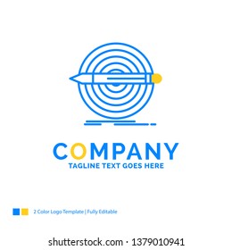Design, goal, pencil, set, target Blue Yellow Business Logo template. Creative Design Template Place for Tagline.