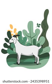 Design Goat and Grass Cartoon Illustration