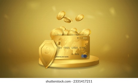 Design of a gold bank card with gold coins, vector illustration